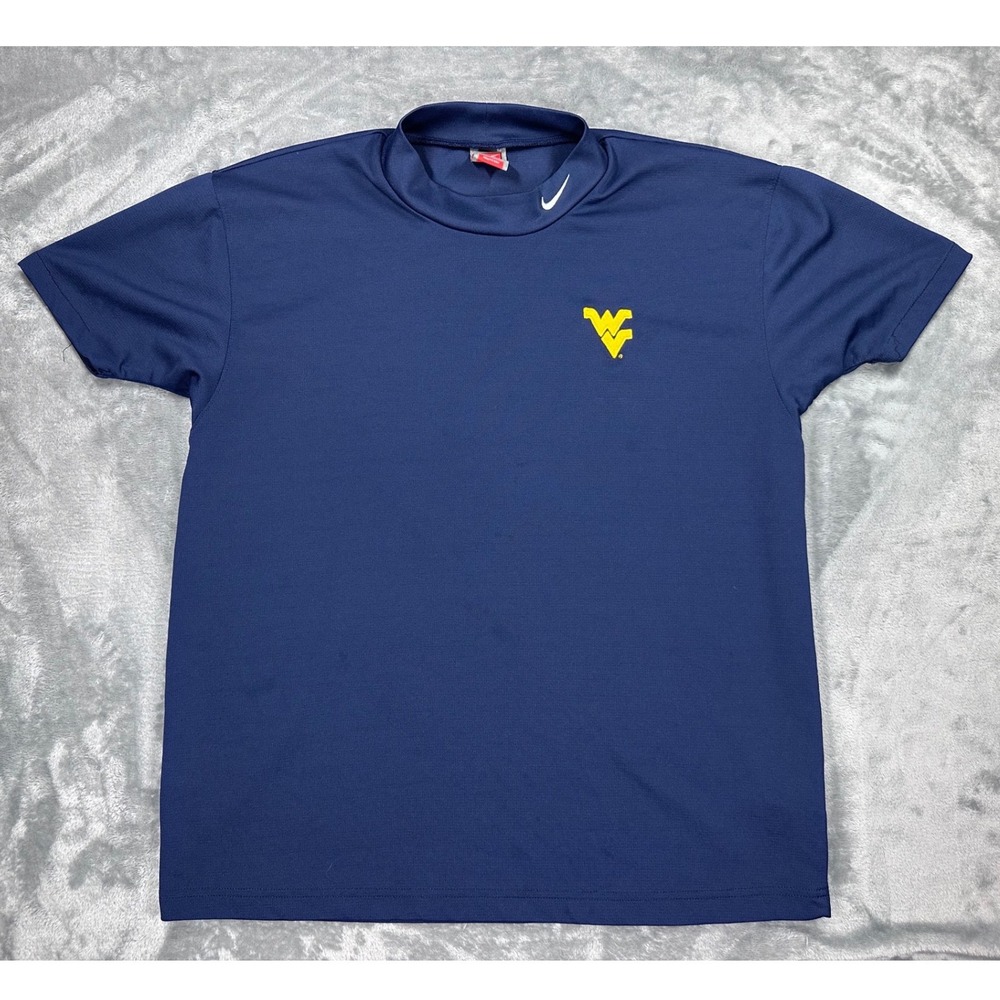 Nike Team West Virginia University WVU Mountaineers Mock Neck Shirt Mens L Navy